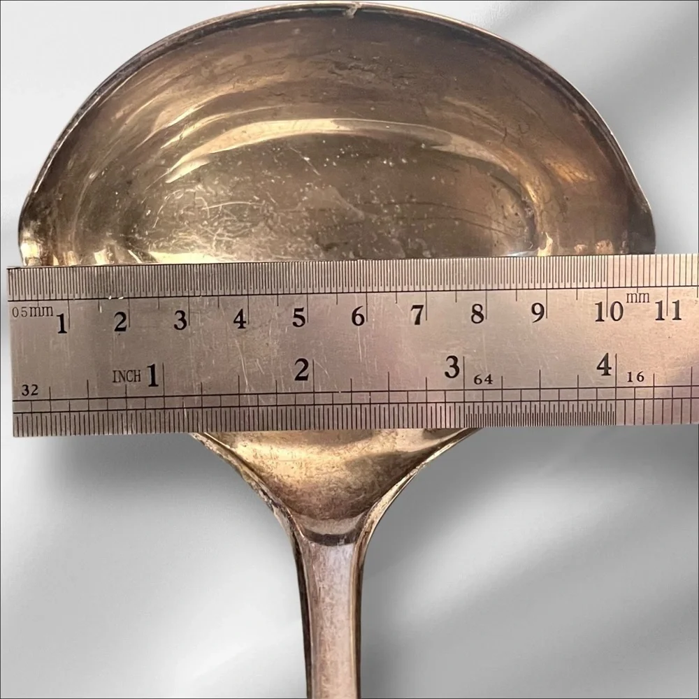 VTG Leonard Punch Soup Ladle Made in Italy Lg. Silver Plated Minimalist 12” Long